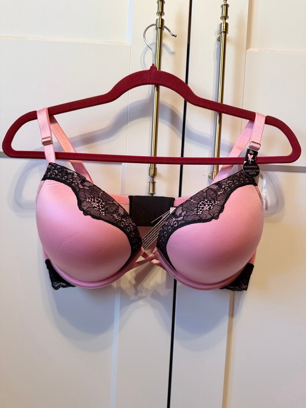 victoria's secret bombshell push up bra pink with black lace nwt
